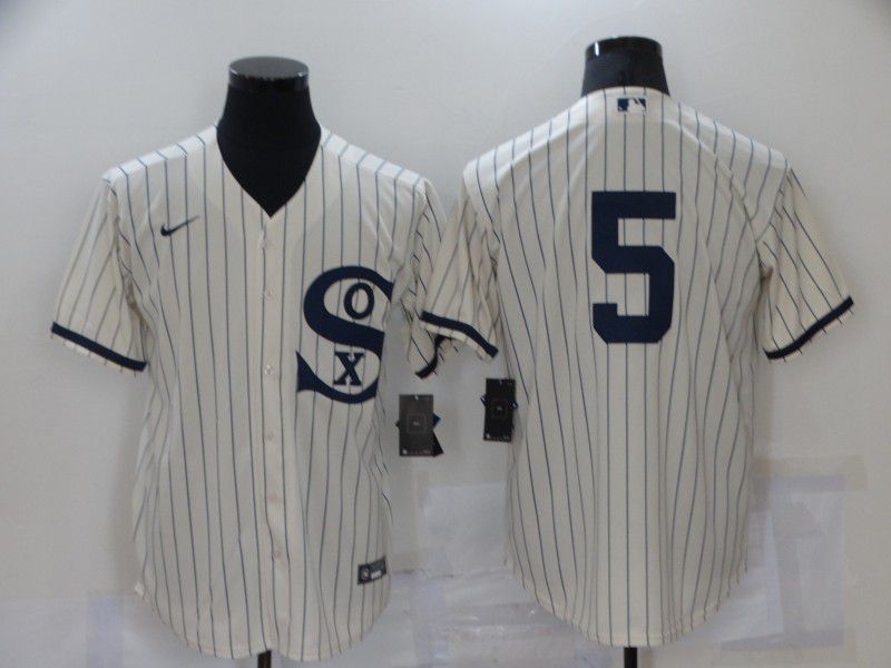 Men Chicago White Sox 5 No Name Cream stripe Dream version Game Nike 2021 MLB Jersey